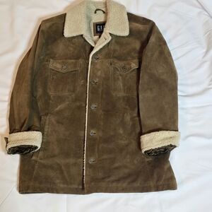 GAP Men's Vintage Y2K SIZE L Brown Suede Jacket with Cream Lining